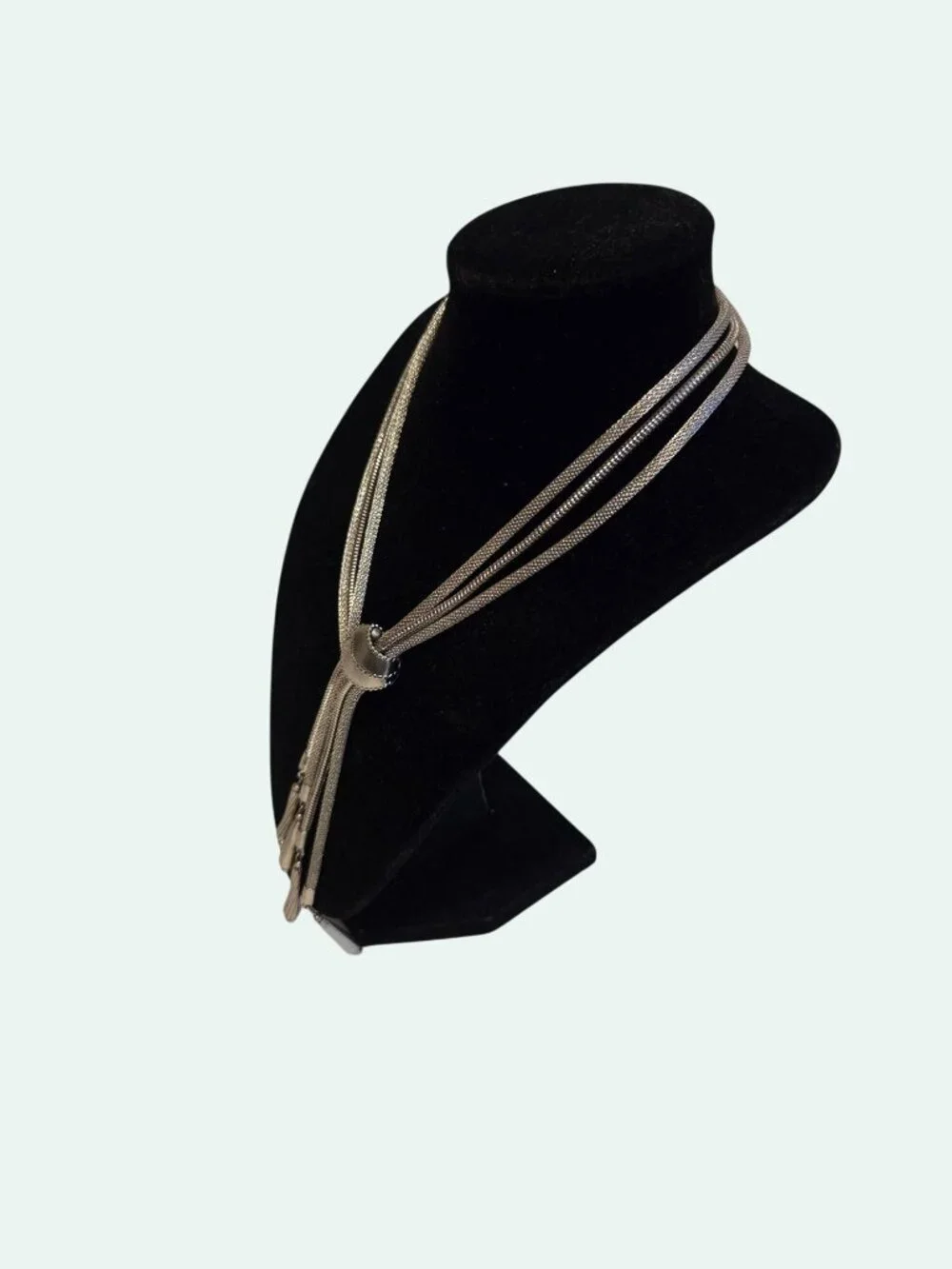 Vintage Multi-Strand Lariat Silver Necklace & Clip-On Earrings Set With Tassels